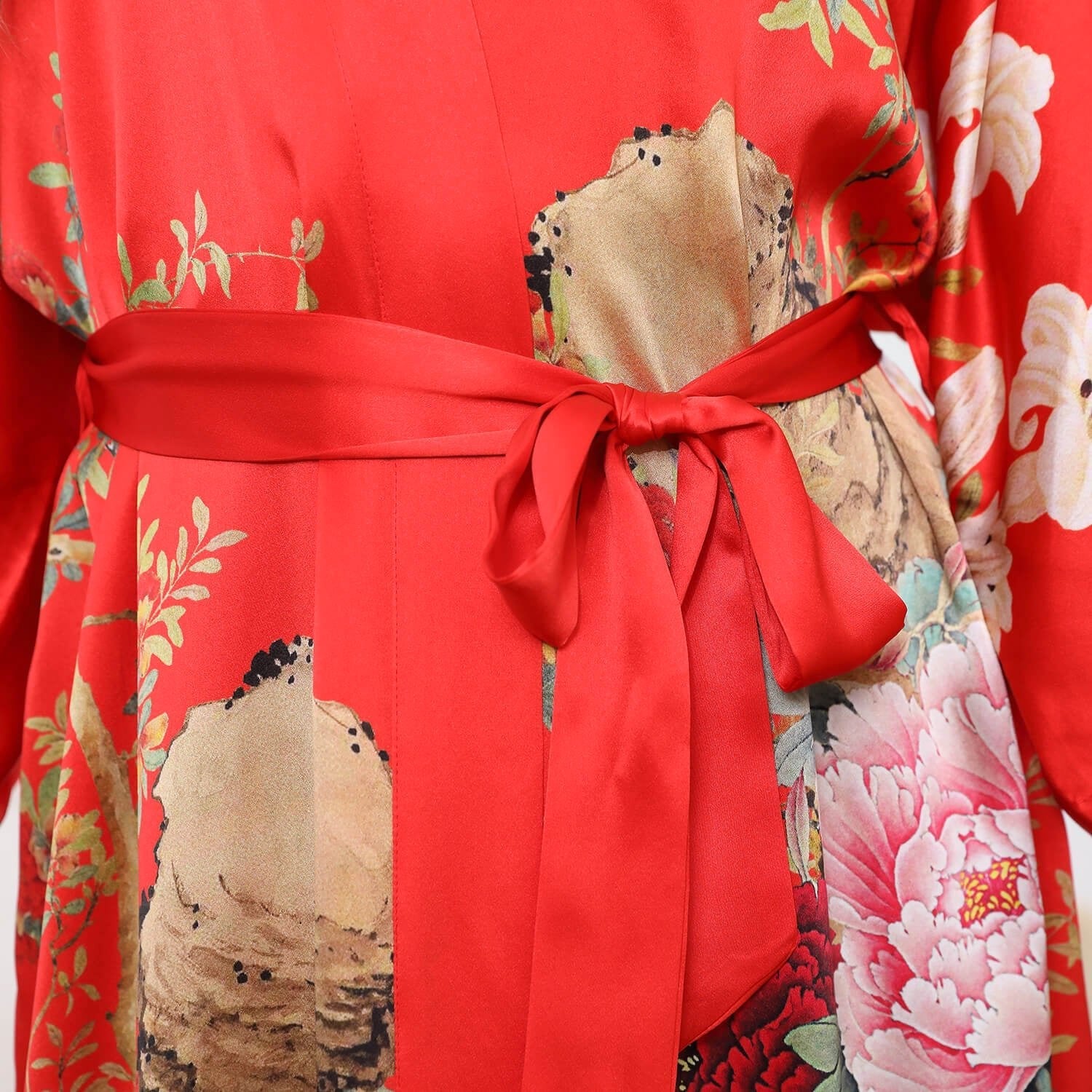 Women Luxury Long 100% Mulberry Vintage Floral Print Silk Kimono Robe