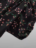 Vintage Womens Silk Midi Dress Silk Floral Dress V - Neck Silk Wrap Dress Black XS