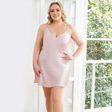 Women Plus Size Silk Nightgown V Neck Strap Silk Nighties