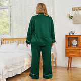 Women Plus Size Silk Pajamas 100% Silk Two Piece Pjs Dark Green 1X