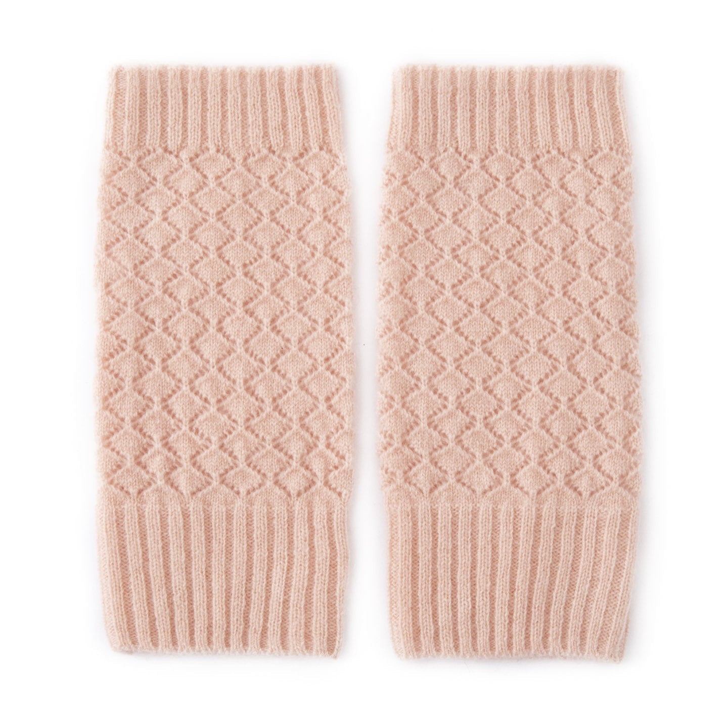 Womens 100% Cashmere Fingerless Gloves Diamond Knit Cashmere Hand Warmers