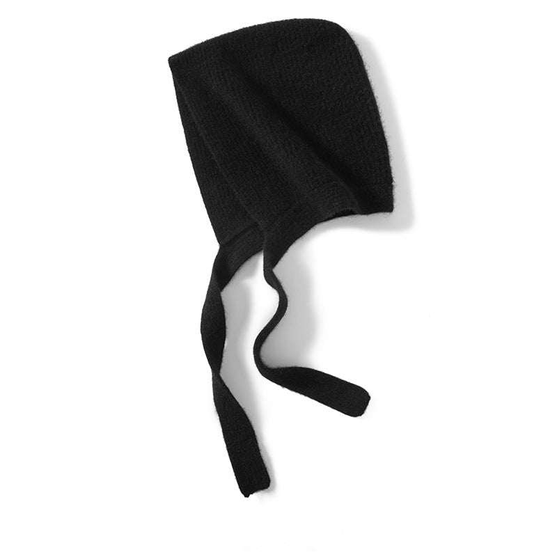 Womens 100% Cashmere Knit Hood with Ties Cashmere Hood Hat