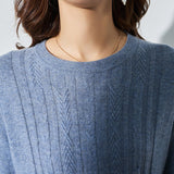 Womens Pure Cashmere Cable Knit A - Line Long Sleeve Crew Neck Dress