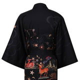 Women's Deer Prints Silk Kimono Robes Stars Silk Bathrobe