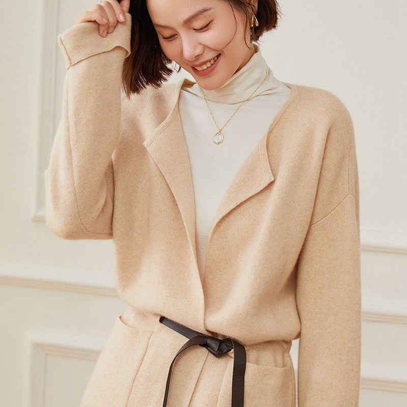 Womens Belted Cashmere Cardigan Cashmere Coat Open Front Knit Jacket Black One Size Fits Most