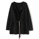 Womens Belted Cashmere Cardigan Cashmere Coat Open Front Knit Jacket Black One Size Fits Most