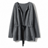 Womens Belted Cashmere Cardigan Cashmere Coat Open Front Knit Jacket Gray One Size Fits Most