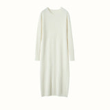 Womens Cable Knit Cashmere Dress Long Sleeve Cashmere Midi Dress Ivory XS