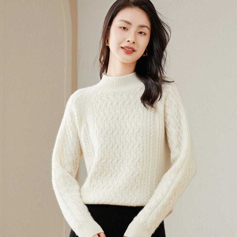 Womens Cable - Knit Cashmere Sweater Half Turtleneck Sweaters Jumpers