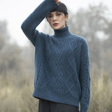 Womens Cable Knit Turtleneck Cashmere Sweater Chunky Cashmere Pullover