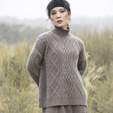 Womens Cable Knit Turtleneck Cashmere Sweater Chunky Cashmere Pullover