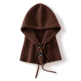 Womens Cashmere Balaclava 100% Cashmere Hooded Scarf with Adjustable Drawstring