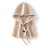 Womens Cashmere Balaclava 100% Cashmere Hooded Scarf with Adjustable Drawstring