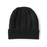 Womens Cashmere Beanie Cable Knit Cashmere Hat Ribbed Cuff