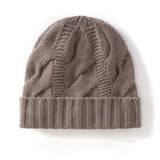 Womens Cashmere Beanie Cable Knit Cashmere Hat Ribbing Hem