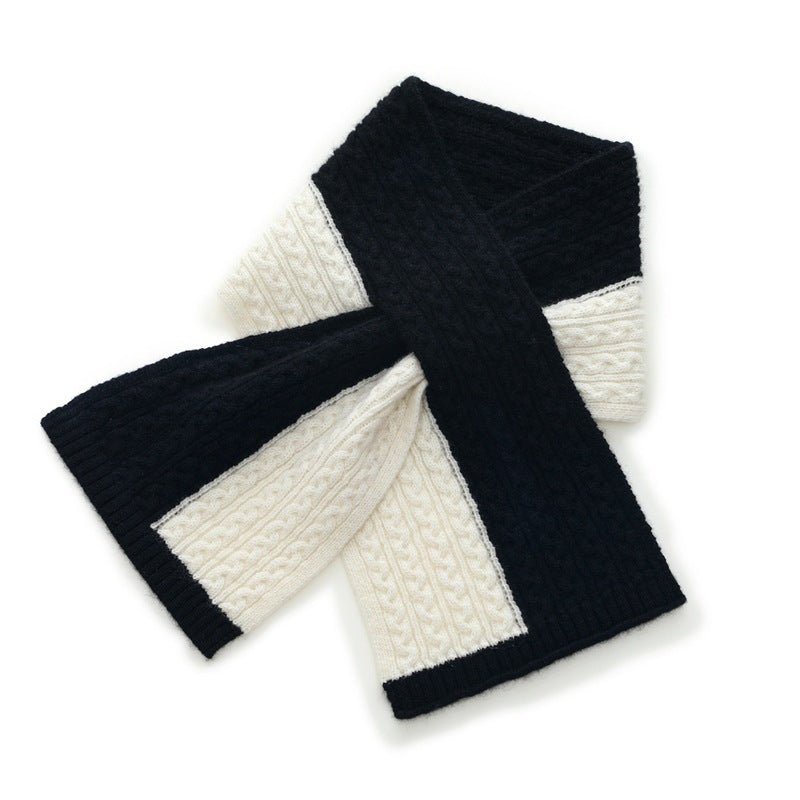 Womens Cashmere Block Scarf Cable Knit Two - Tone Winter Cashmere Wrap