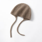 Womens Cashmere Bonnet Hat with Ties Winter Earflap Cashmere Knit Beanie