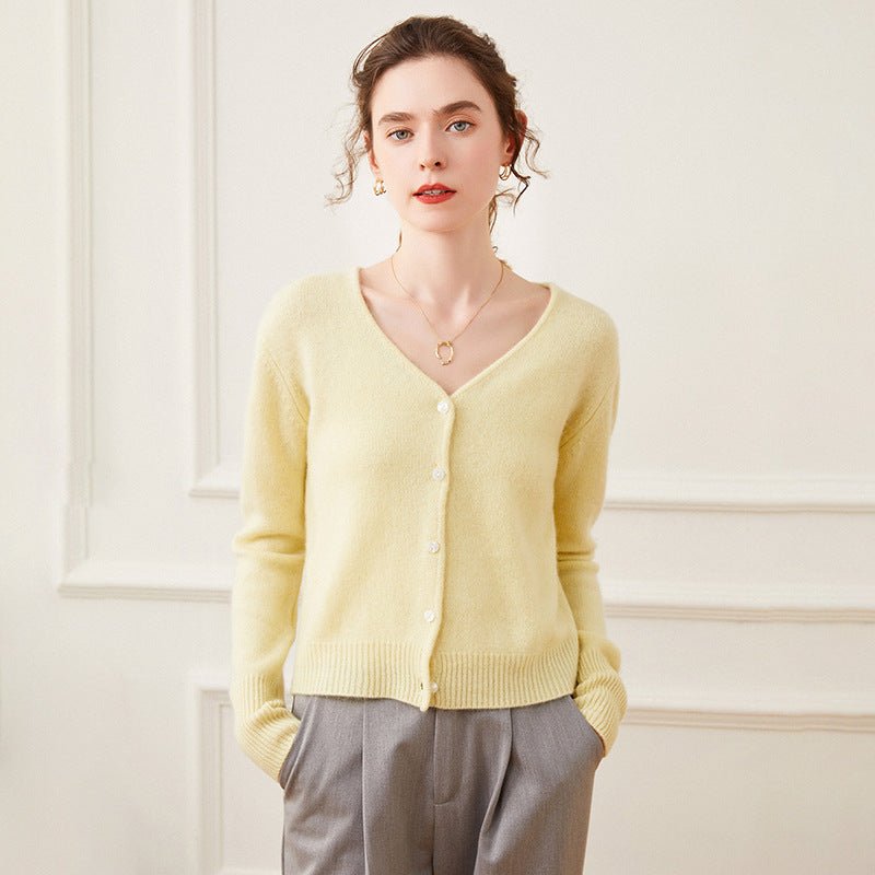 Womens Cashmere Cardigan V Neck Cashmere Sweater Button Front Knit Jacket Yellow XS