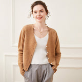 Womens Cashmere Cardigan V Neck Cashmere Sweater Button Front Knit Jacket Camel XS