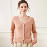 Womens Cashmere Cardigan V Neck Cashmere Sweater Button Front Knit Jacket Pink XS