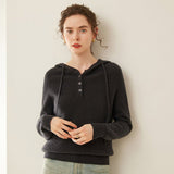 Womens Cashmere Hoodie Sweater Button Neck Cashmere Knit Pullover Gray XS