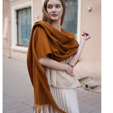 Womens Cashmere Shawl And Wraps Large Cashmere Scarf With Fringe Camel - 1 XL