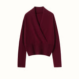 Womens Cashmere Sweater V Neck Cashmere Knit Pullover Cashmere Wrap Claret XS