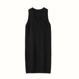 Womens Cashmere Vest Dress V Neck Cable Knit Sleeveless Cashmere Midi Dress Black XS
