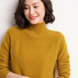 Womens Long Sleeves Cashmere Turtleneck Sweater Ribbed Cuffs Ginger XS
