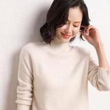 Womens Long Sleeves Cashmere Turtleneck Sweater Ribbed Cuffs Ivory XS