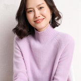 Womens Long Sleeves Cashmere Turtleneck Sweater Ribbed Cuffs Lavender XS