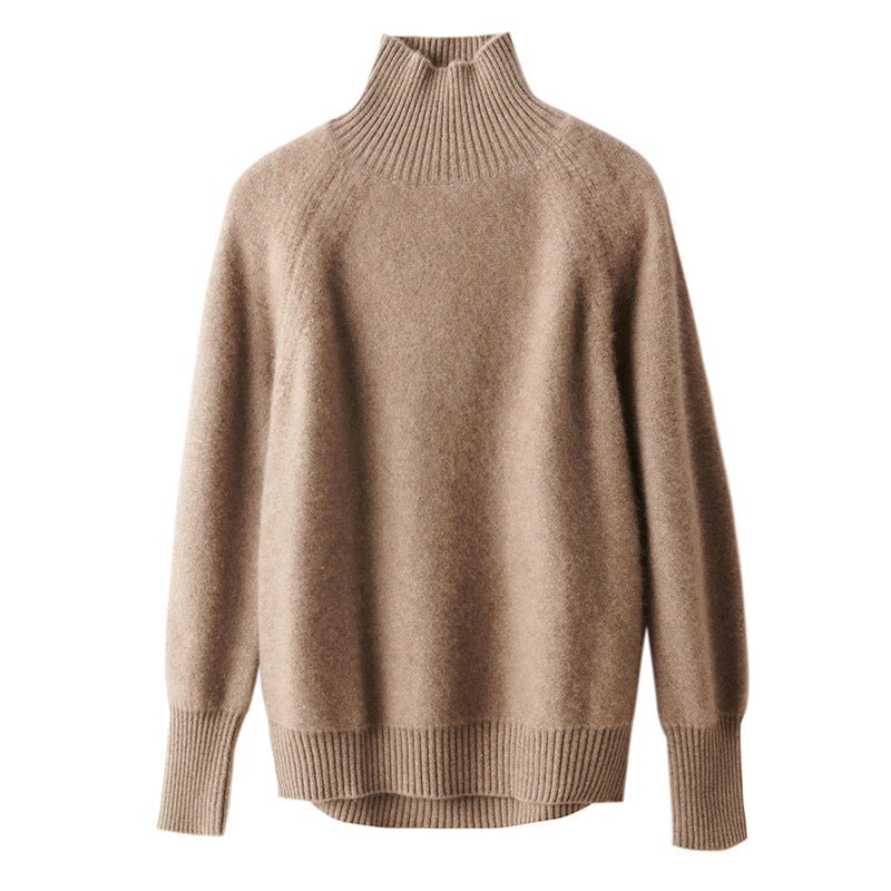 Womens Long Sleeves Cashmere Turtleneck Sweater Ribbed Cuffs Ivory XS