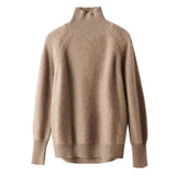 Womens Long Sleeves Cashmere Turtleneck Sweater Ribbed Cuffs Ivory XS
