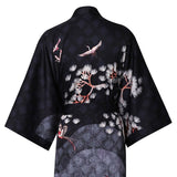 Women's Cranes Print Silk Kimono Robe Blossoms Silk Robe
