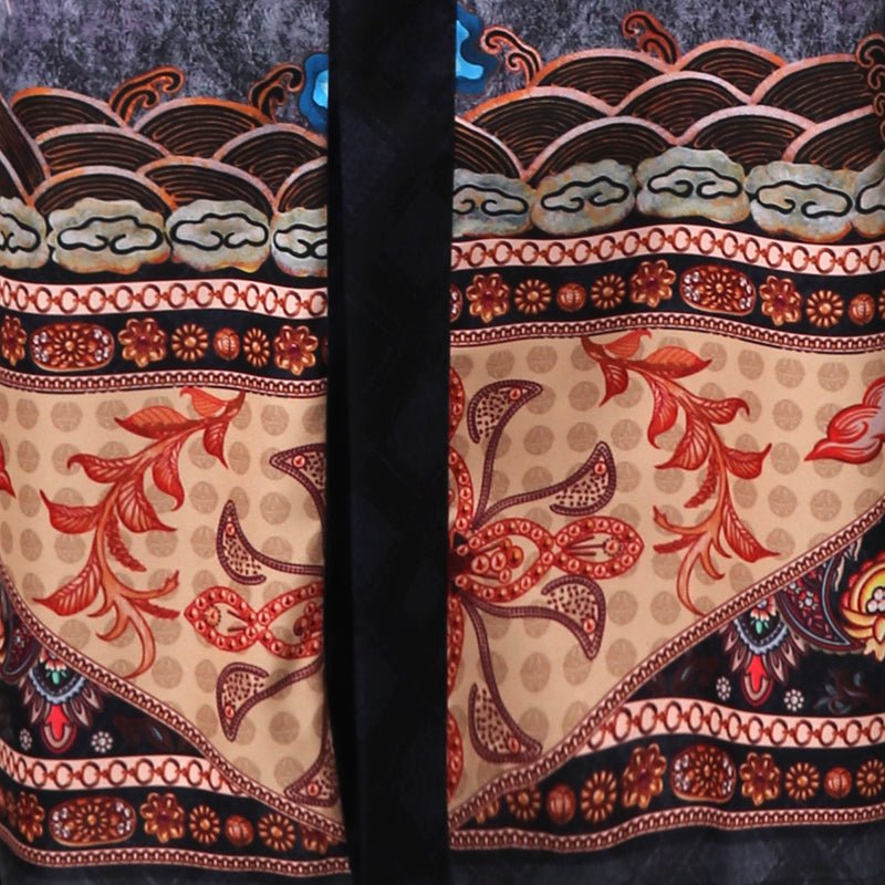 Women's Cranes Print Silk Kimono Robe Blossoms Silk Robe