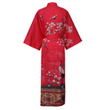 Women's Cranes Print Silk Kimono Robe Blossoms Silk Robe