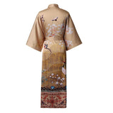 Women's Cranes Print Silk Kimono Robe Blossoms Silk Robe