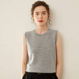 Womens Crew Neck Cashmere Sweater Cashmere Vest Sleeveless Knit Top Gray XS