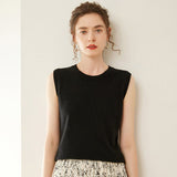 Womens Crew Neck Cashmere Sweater Cashmere Vest Sleeveless Knit Top Black XS