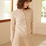 Womens Crew Neck Cashmere Cardigan Button Closure Cashmere Coat