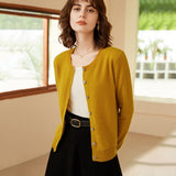 Womens Crew Neck Cashmere Cardigan Button Closure Cashmere Coat