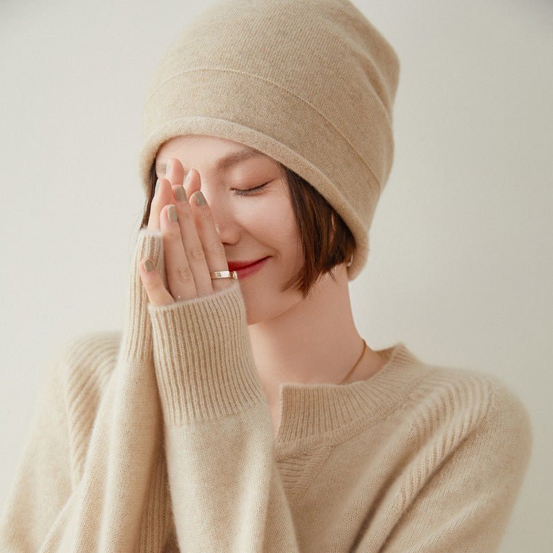 Women's Curled - Up Edge Cashmere Hats Solid Beanie Hat