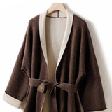 Womens Double Faced Pure Cashmere Coat with Belt Long Cardigan Cardigan