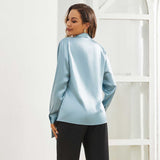 Womens Silk Blouse Long Sleeve Bow - tie Neck Silk Shirts