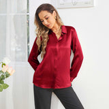 Women's Work Silk Shirts Hidden Placket Silk Blouse