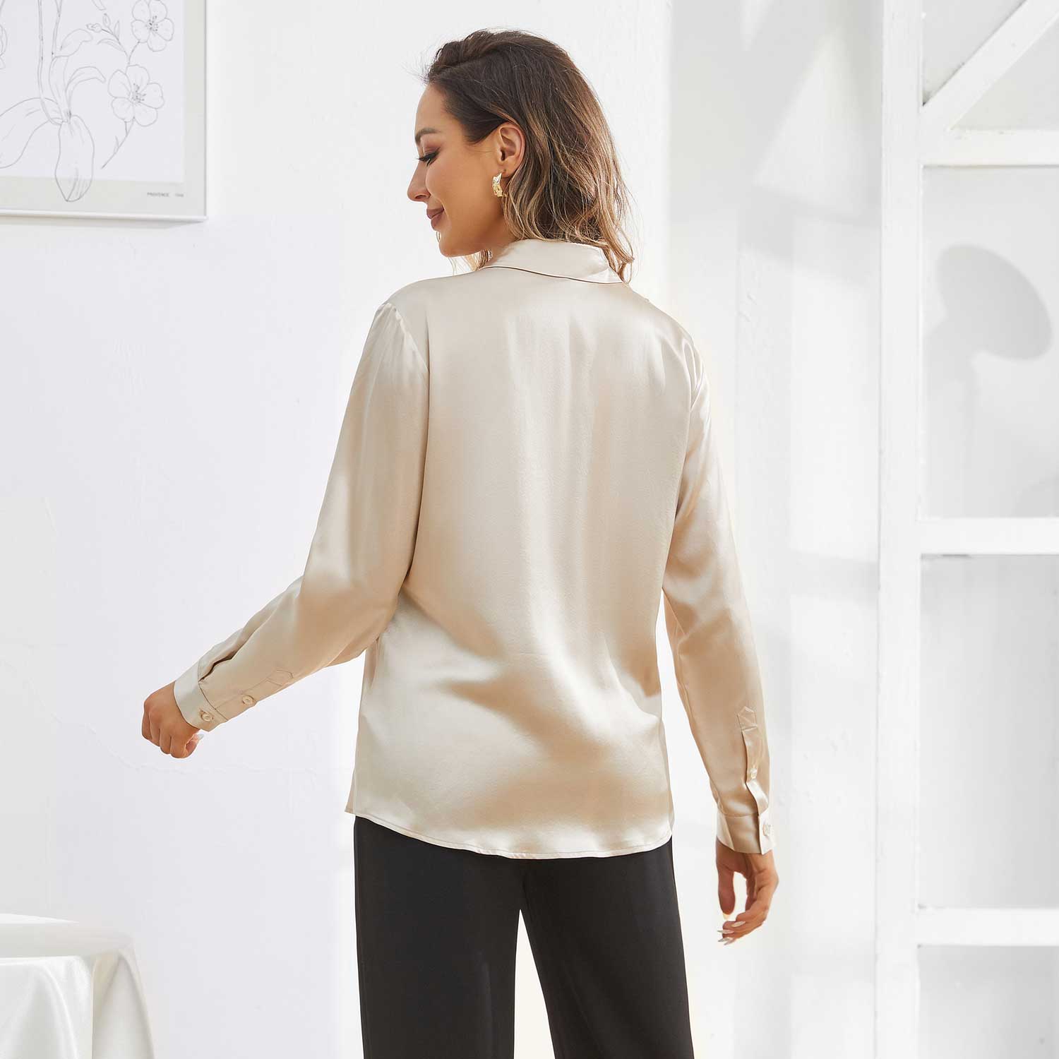 Women's Work Silk Shirts Hidden Placket Silk Blouse