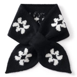 Womens Floral Knit Cashmere Scarf Bow Knot Cashmere Neck Warmer Black M