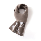 Womens Floral Knitted Cashmere Scarf with Bloom Motif Winter Cashmere Wrap