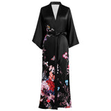 Women's Full Length Floral Print Silk Kimono Robes