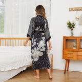 Womens Floral Print Silk Kimono Robe Pure Silk Dressing Gown
